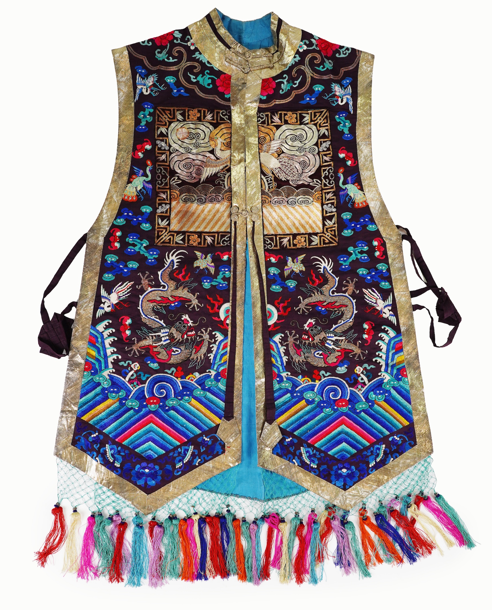 A Chinese embroidered silk vest, xiapei, early 20th century